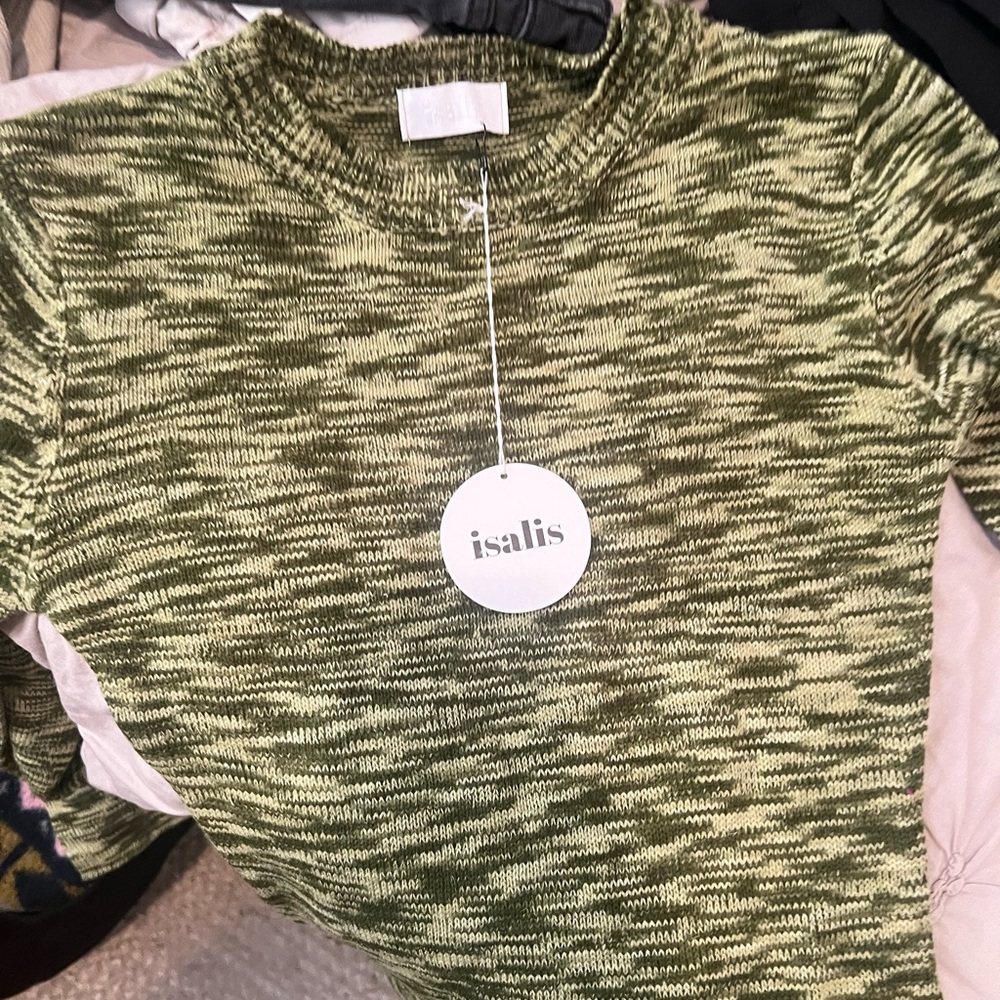 Isalis Long Sleeve Green Sweater Dress